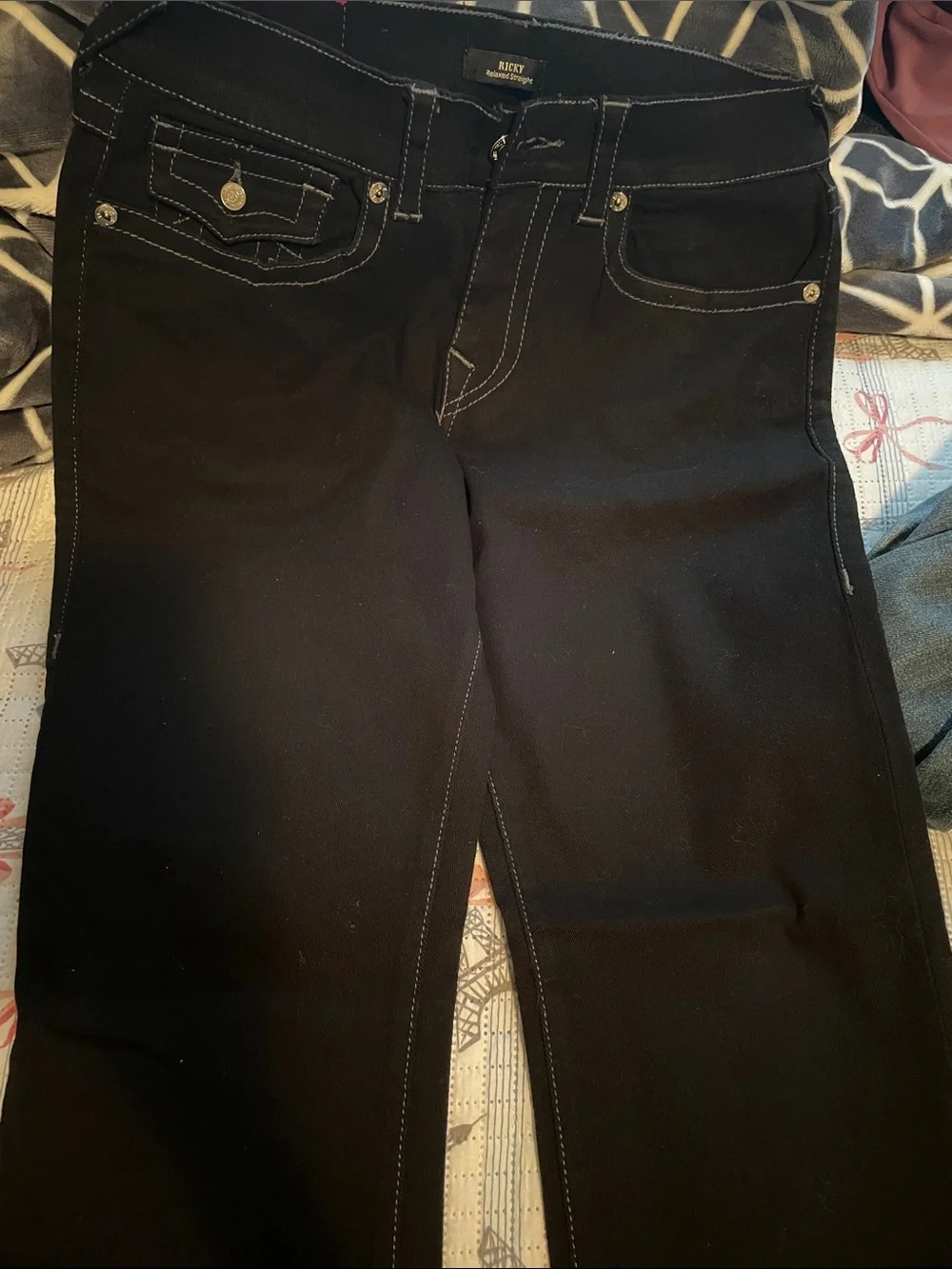 True Religion Black Denim Jeans with Contrast Stitching